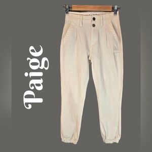 Paige Womens Mayslie Joggers Sz 23x25.5 Quartz Sand Beige Double Button Pleated